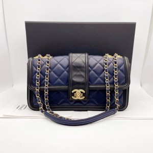 Bolso de hombro de la Sra. Chanel bolso de hombro de cuero de vaca azul bolso de hombro