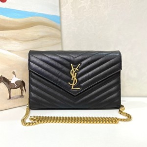 Yves Saint Laurent caviar de oro negro piel de vaca WoC bolso de hombro peque?o