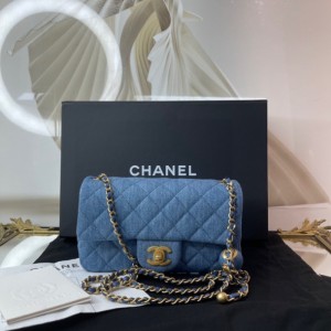 Sra. Chanel bolso de hombro vaquero bola de oro mini grande