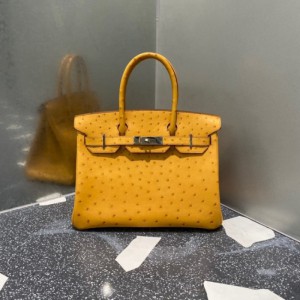 Bolso de la Sra. Hermes birkin30 avestruz piel de abeja carrera botón dorado C grabado