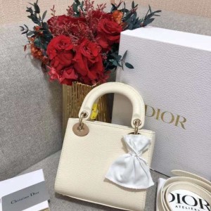 Bolso de hombro de la Sra. Dior Dior tres celosías de piel de lagarto blanco CREMOSO bolso daifei