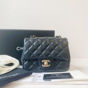 Sra. Chanel bolso de hombro Chanel Chanel Fang gordo piel de oveja negra y dorada