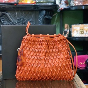 Sra. Chanel bolso de hombro tejido naranja bolso de red bolso de hombro