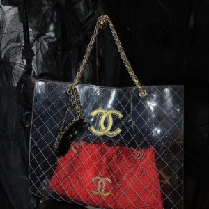 シャネルレディースショルダーバッグChanel XXXL菱格子透明pvcプノンペンビーチバッグ