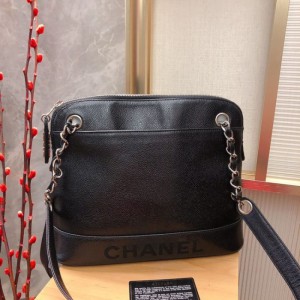 Bolso de hombro de la Sra. Chanel Chanel bolso de concha de litchi de plata negra