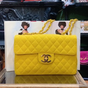 Chanel bolso de hombro Chanel Amarillo limón lino gran hebilla de oro beisao 34