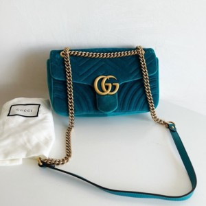 グッチレディースショルダーバッグGucciグッチ孔雀ブルーベルベットバッグmarmont 26