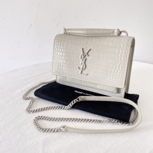 Bolso de hombro de la Sra. Yves Saint Laurent ysl Sunset mono19 bolso de cadena con estampado de cocodrilo