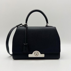 Bolso de hombro de la Sra. Mona rejane bolso de cuero de vaca de litchi medio azul y negro