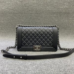 Bolso de hombro de la Sra. Chanel bolso de cadena leboy mediano de plata negra