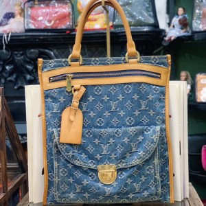 Bolso Louis Vuitton LV edición limitada denim azul partitura tote bolso