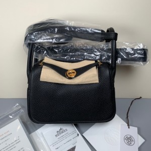 Sra. Hermes bolso de hombro mini Lindy Black Gold TC Pi National Special