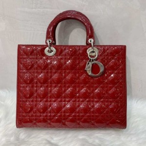 Bolso de la Sra. Dior Dior vino de laca Dior rojo bolso de la Princesa Diana de siete cuadros