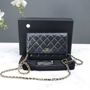 Sra. Chanel bolso de hombro Chanel piel de litchi de oro negro WoC bolso de fortuna bolso de hombro único bolso de hombro