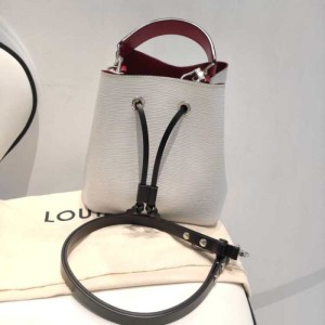 Sra. Louis Vuitton bolso de hombro LV blanco pincelada EPI bolso de cubo de cuero de vaca con patrón de onda de agua bolso de doble uso