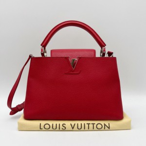 Bolso de la Sra. Louis vuitton, bolso rojo de piel entera capucines, tama?o peque?o