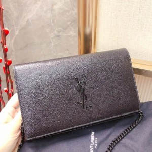 イヴ?サンローランレディースショルダーバッグYSL slp常青ブラックバックル研磨ライチ柄ミディアムチェーンバッグ