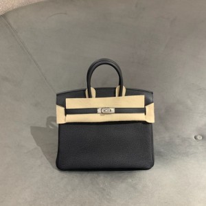 Bolso Birkin 25 hardware negro y plata