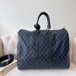 Louis Vuitton bolso de hombro LV tablero de ajedrez azul keep all Travel Bag 45