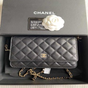 Sra. chanel, bolso de hombro, piel de vaca de litchi de oro negro