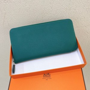 Billetera  bolso de tarjeta  bolso de llaves de la Sra. Hermes billetera con cremallera larga Hermes U4 Velvet Green q