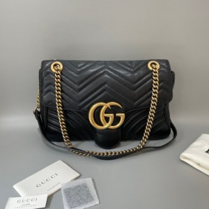 Bolso de hombro de la Sra. Gucci Gg marmont30 bolso de cadena negra grande