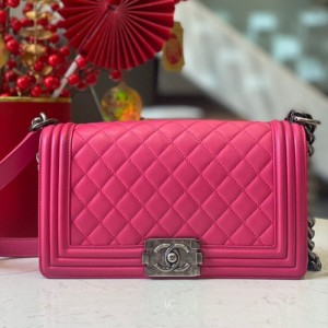 Sra. chanel, bolso de hombro Chanel leboy, rojo melocotón, hebilla de plata negra retro, láser mediano 19 abierto