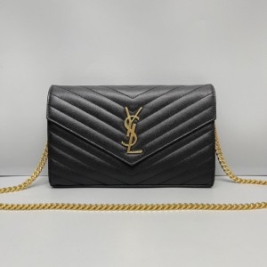 Yves Saint Laurent bolso de hombro negro caviar de oro piel gran bolsa de cadena WoC