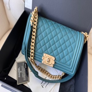 Sra. Chanel bolso de hombro Chanel Chanel piel de litchi de oro azul turco