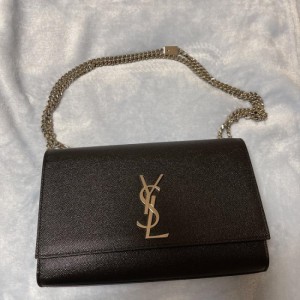 イヴ?サンローランレディースショルダーバッグysl kateブラックシルバーチェーンバッグ