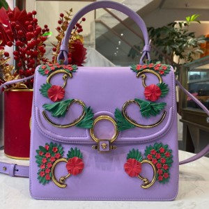 Versace retro bolso de mano de flores tridimensionales moradas