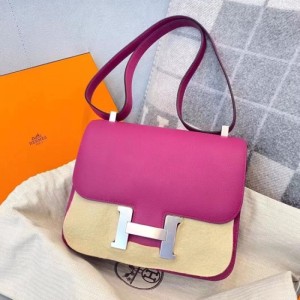 エルメスレディースショルダーバッグHermes constance 24 L 3ローズパープルカンカン