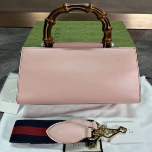 Sra. gucci, bolso de hombro, bolsa de bambú de perlas, rosa claro