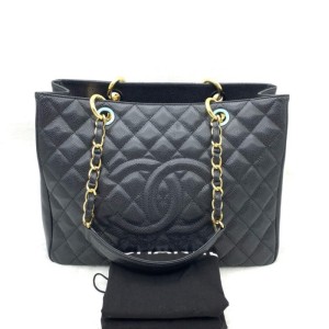 Bolso de hombro de la Sra. Chanel Chanel Chanel bolso de cadena GST con patrón de litchi negro y dorado