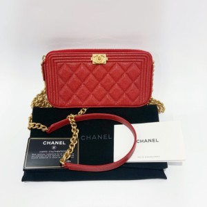 Sra. Chanel bolso de hombro rojo, piel de litchi dorada leboy mini WoC cremallera cadena bolso de teléfono móvil