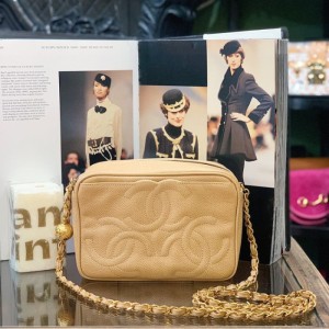 Sra. Chanel bolso de hombro hanel té con leche color caviar bolsa de Cámara de bolas de oro