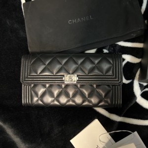 Billetera de mujer Chanel  bolso de tarjeta  bolso de llaves leboy clásico bolso largo de plata negra