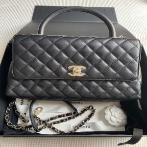 Sra. chanel, bolso de hombro, piel estampada de litchi de oro negro