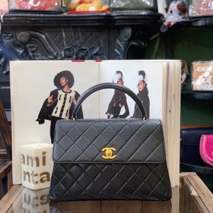 Bolso de la Sra. Chanel Chanel piel de oveja de oro negro cocohandle bolso lingge