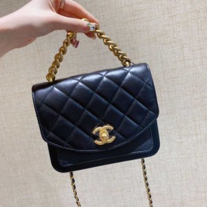 Sra. Chanel bolso de hombro Chanel cartero de oro negro