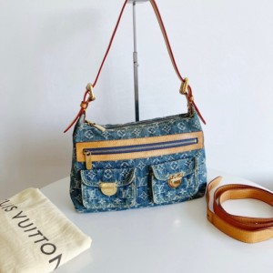 Sra. Louis Vuitton bolso de hombro LV Blue Daning vaquero baggy bolso de bolsillo doble bolso de hombro