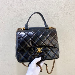 Sra. Chanel bolso de hombro Chanel mango de oro negro cartero 23 abierto 25 * 19