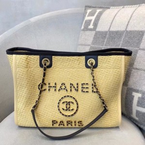 シャネルレディースショルダーバッグChanel tote新作草編みビーチバッグショッピングバッグ