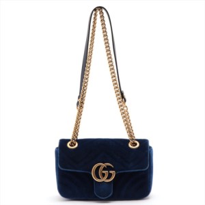 Sra. Gucci Gg Marmont terciopelo azul precioso cadena bolso de hombro