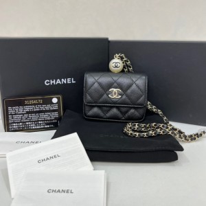 Sra. Chanel bolsa de tarjetas de cadena de perlas negras bolsa de hombro