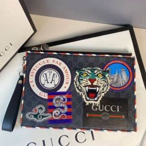 Bolso Gucci  bolso Gucci insignia bordada con calcomanías Gucci cabeza de tigre y mano negra