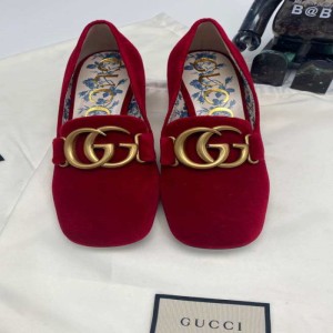 Sra. Gucci zapatos de tacón bajo  Medio Oto?o vino rojo doble glogo tacones altos