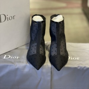 Zapatos casuales de la Sra. Dior Dior zapatos de tobillo ociosos con puntos de onda negros en la superficie de la red