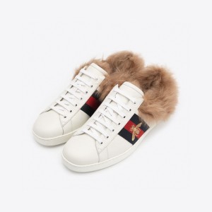 Zapatos casuales para hombres Gucci zapatos blancos decorados con lana bordada por abejas guchi