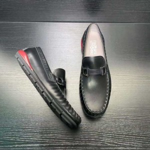 Ferragamo zapatos de cuero para hombres clásicos zapatos planos de ocio empresarial negro